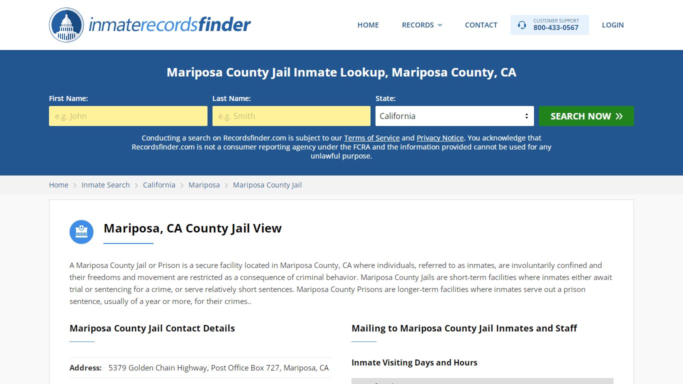 Mariposa County Jail Roster & Inmate Search, Mariposa ...