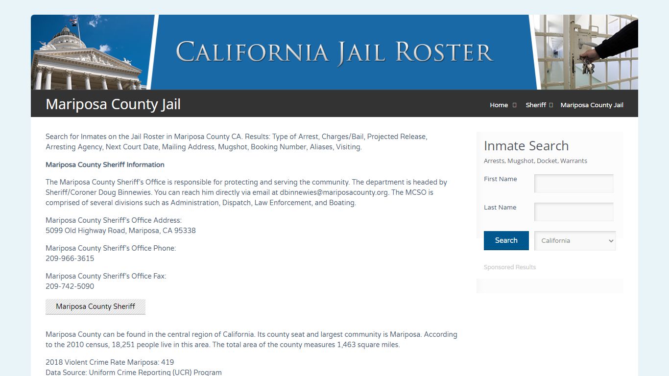 Mariposa County Jail | Jail Roster Search