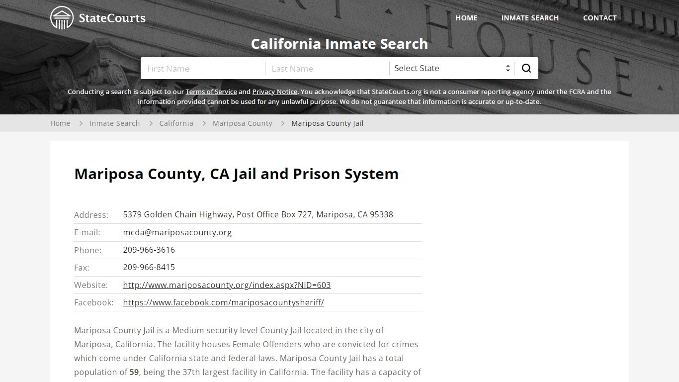 Mariposa County Jail Inmate Records Search, California ...